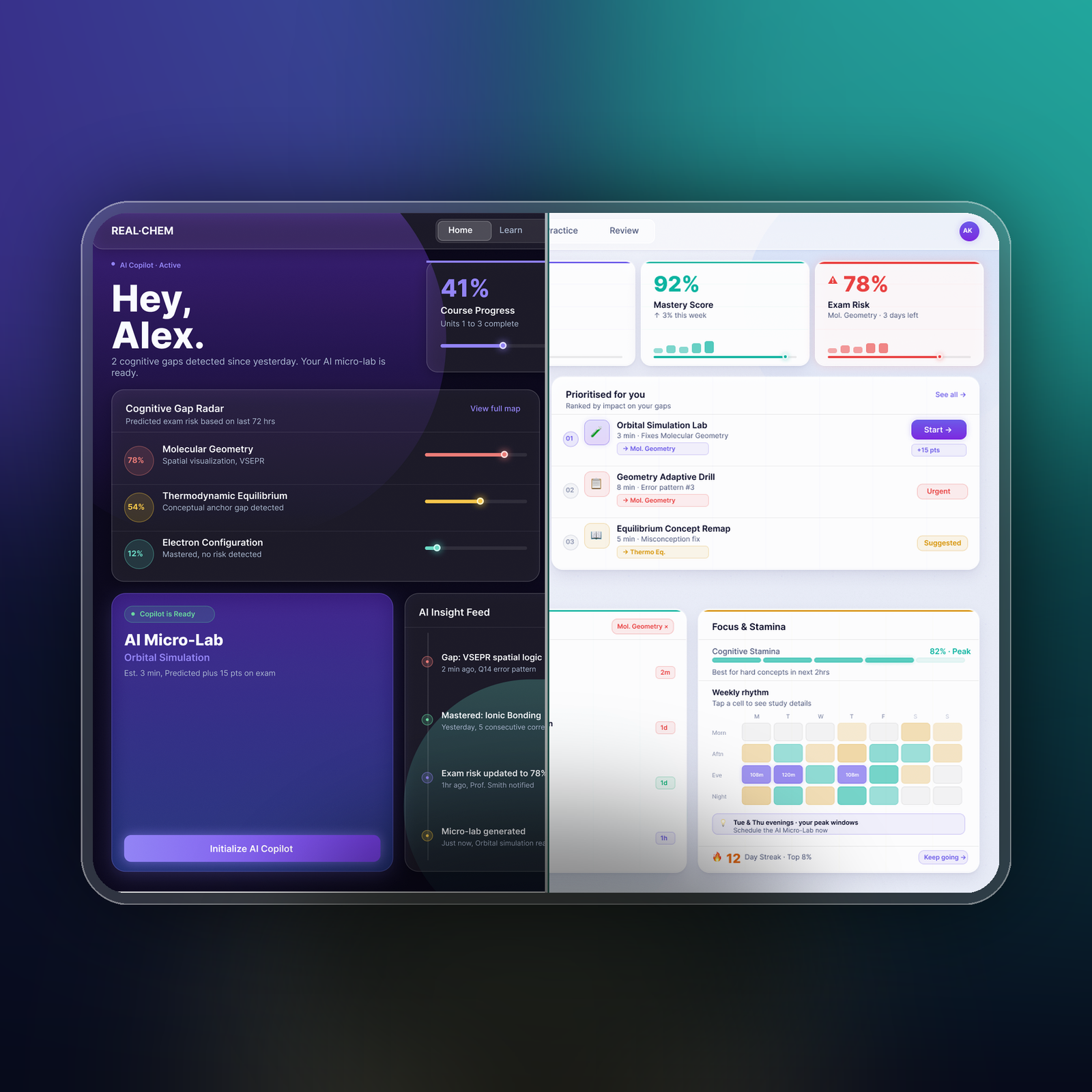 OLI learning dashboard mockup